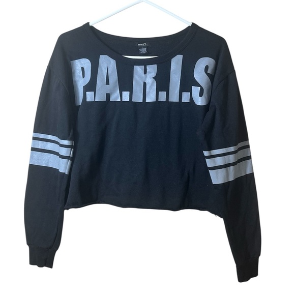 Rue21 Sweaters - Rue 21 Paris Crop Top Sweatshirt L Black Varsity Stripe Long Sleeve Pullover